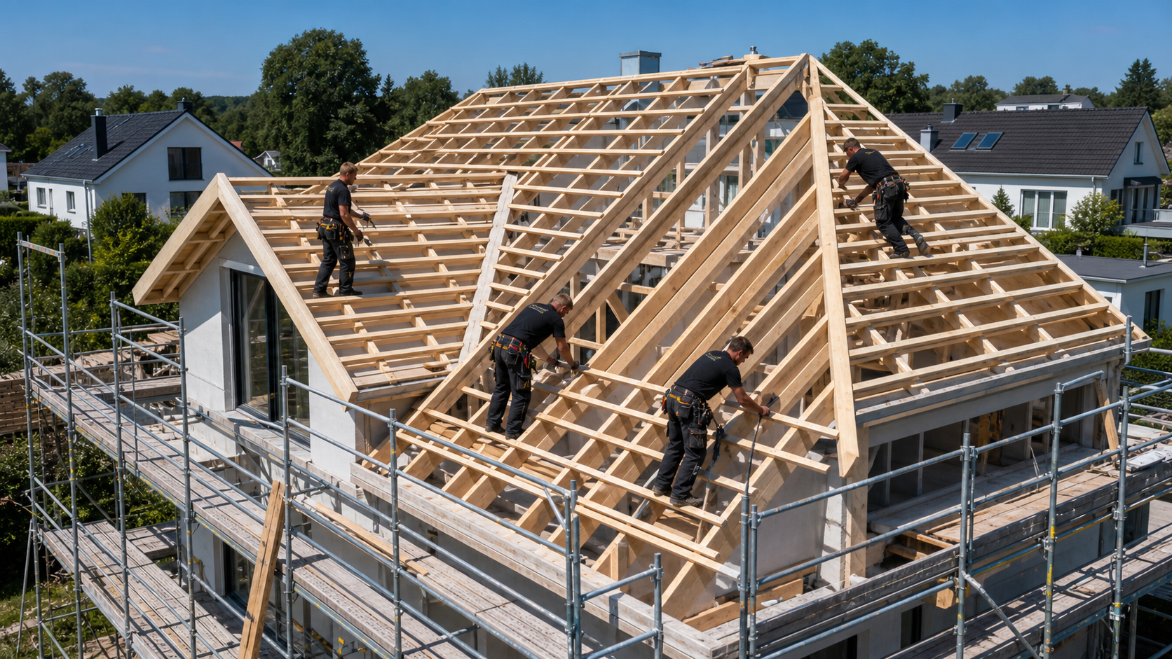 Dachstuhlvorbereitung – Lattung und Konterlattung im Einsatz