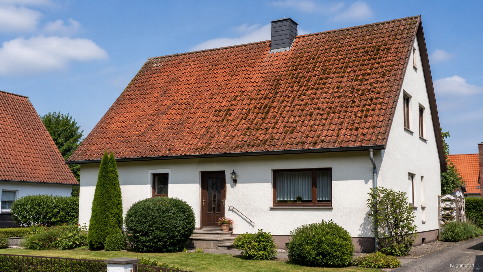 Dachfläche mit Moosbewuchs vor der Reinigung