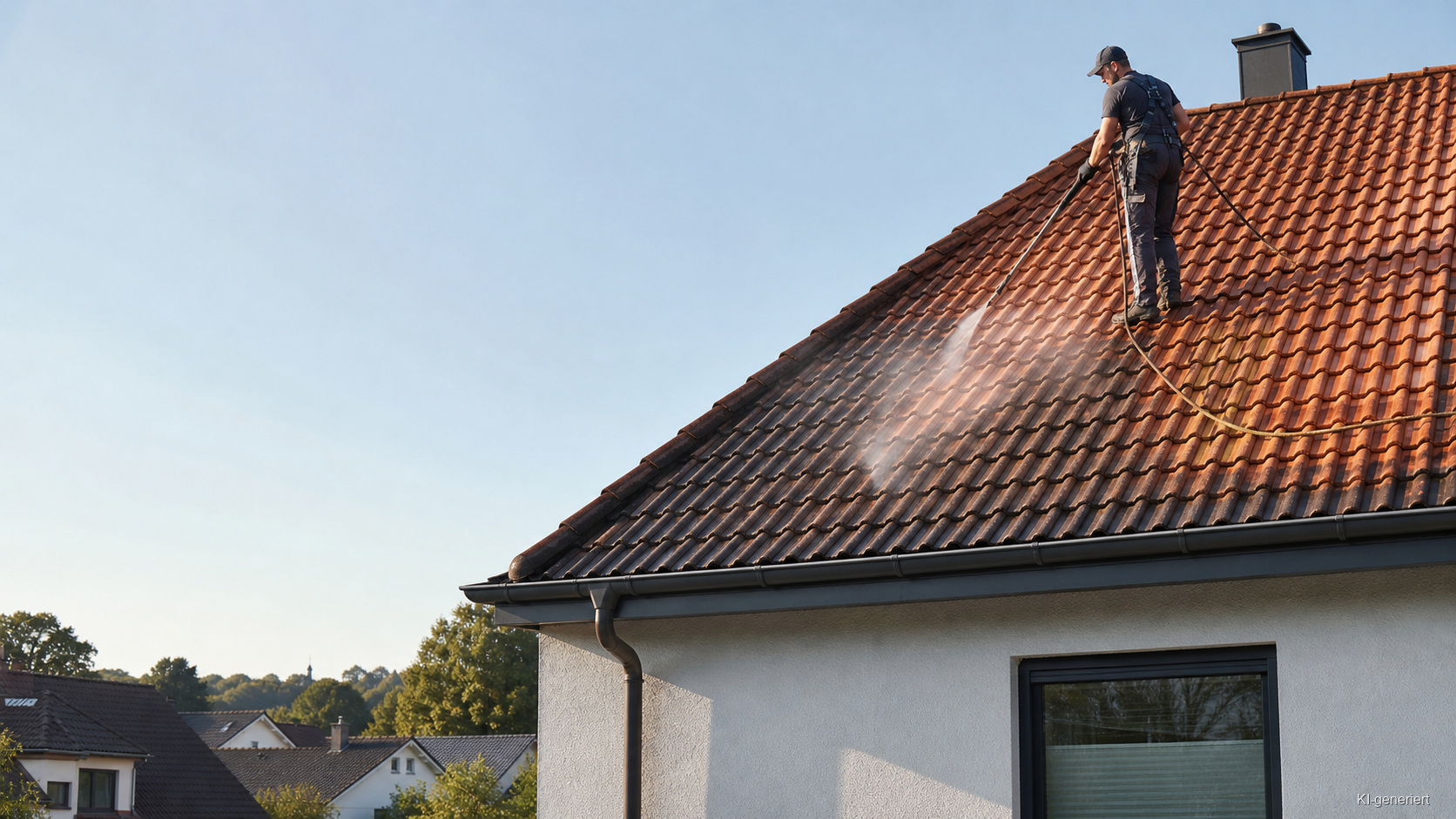 Dachreinigung an einem Wohnhaus in Bochum