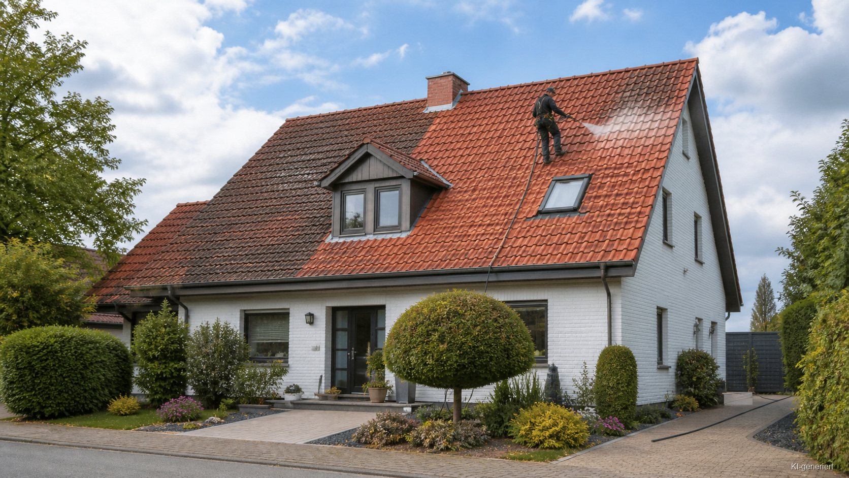 Dachreinigung an einem Wohnhaus in Dortmund