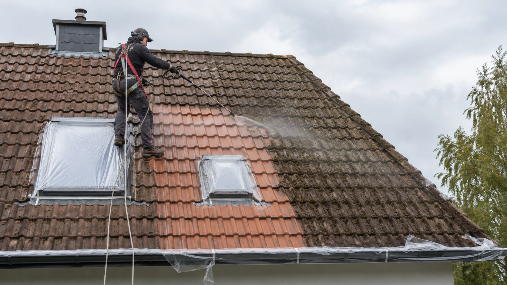 Dachreinigung als Vorbereitung der Oberflächenbehandlung